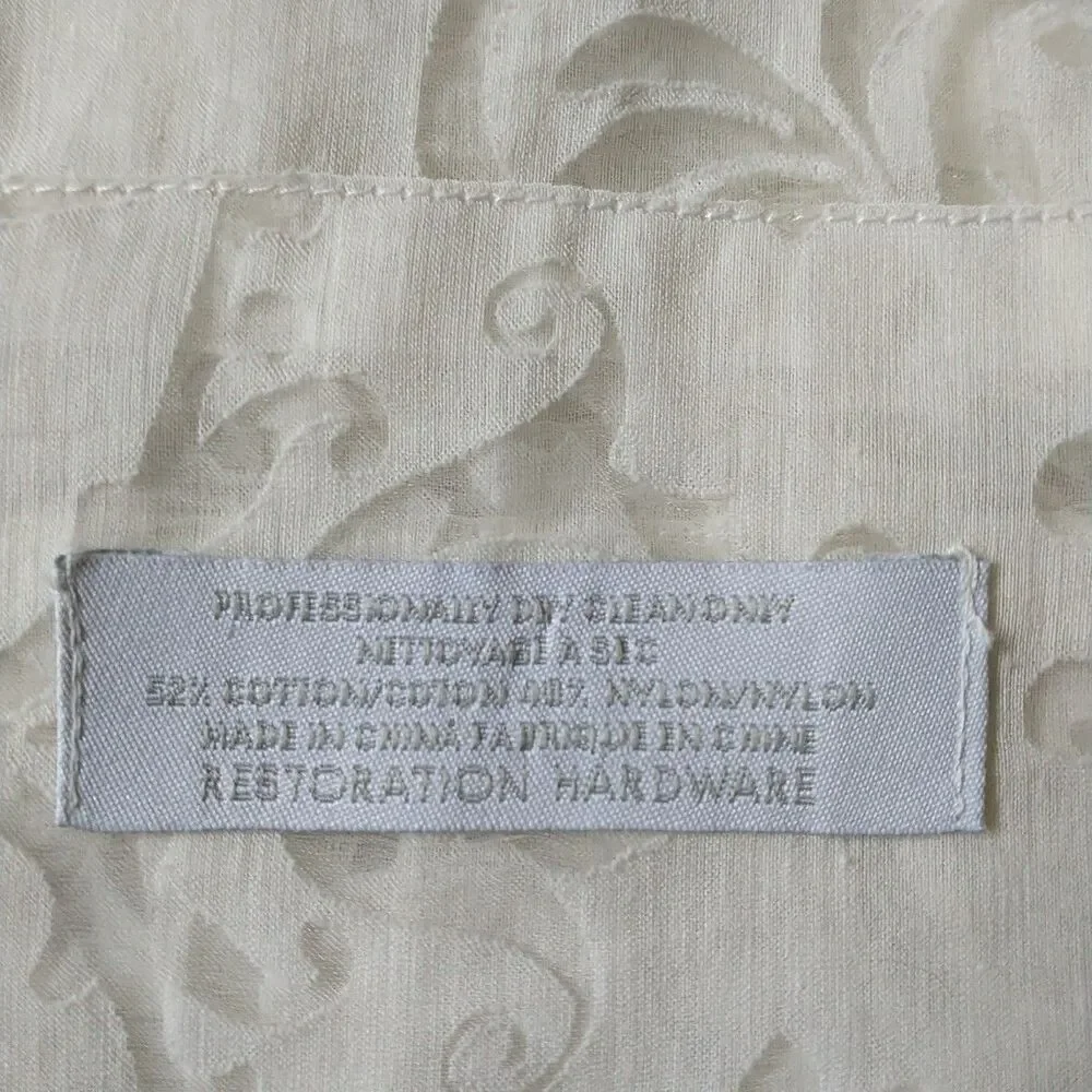 Restoration Hardware Curtain Panels White Floral Sheer Cotton Blend 49x96
